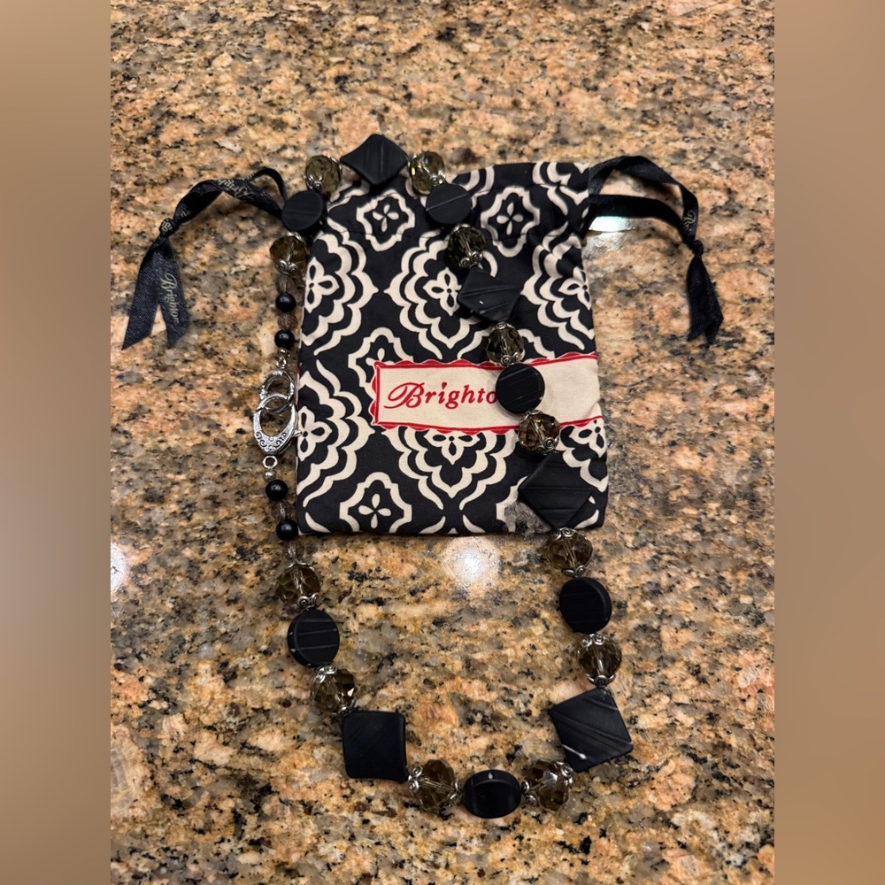 Brighton beaded necklace features black and smoky quartz-colored beads